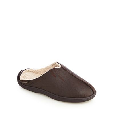 Totes Dark brown 'Pillowstep' sherpa mule slippers